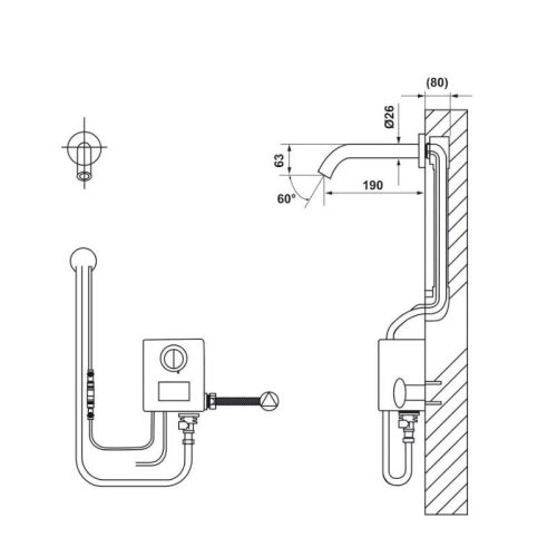 Vòi nước cảm ứng gắn tường Hafele 589.64.002 4 Kích thước vòi nước cảm ứng gắn tường Hafele 589.64.002