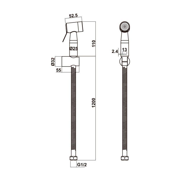Vòi xịt vệ sinh Hafele 485.95.097 3 Kích thước vòi xịt vệ sinh Hafele 485.95.097