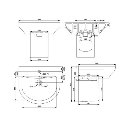 Chậu lavabo treo tường Roots Hafele 588.79.090 5 Thông số chậu lavabo treo tường Roots Hafele 588.79.090