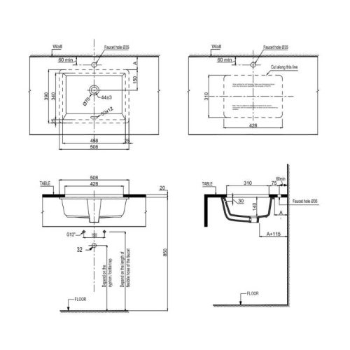 Chậu rửa mặt lavabo âm bàn Sapporo Hafele 588.79.120 8 Thông số chậu rửa mặt lavabo âm bàn Sapporo Hafele 588.79.120