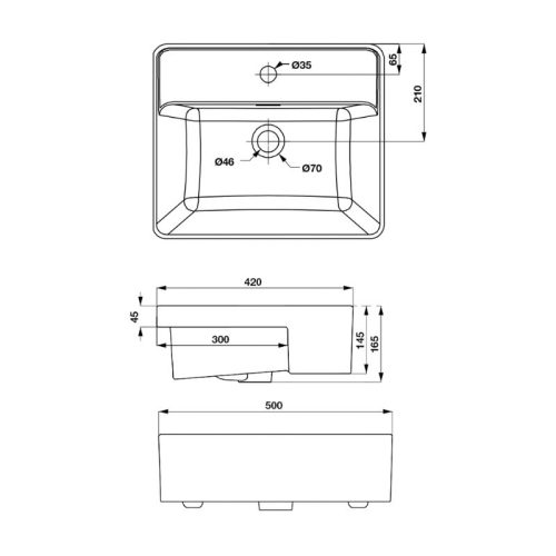 Chậu rửa mặt lavabo bán âm Hafele 588.79.081 5 Thông số chậu rửa mặt lavabo bán âm Hafele 588.79.081