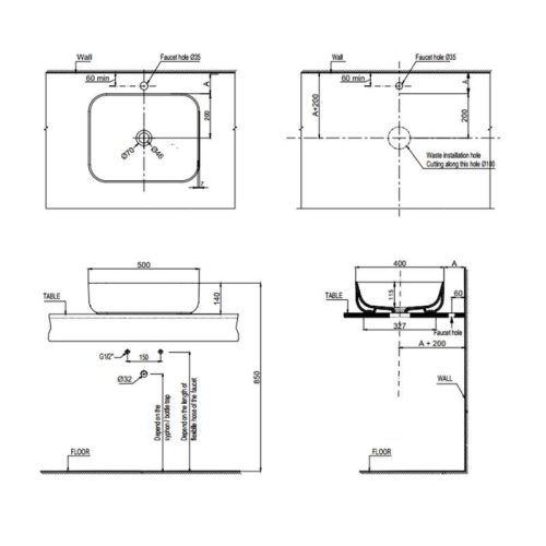 Chậu rửa mặt Lavabo Kobe Hafele 588.79.079 4 Thông số chậu rửa mặt Lavabo Kobe Hafele 588.79.079