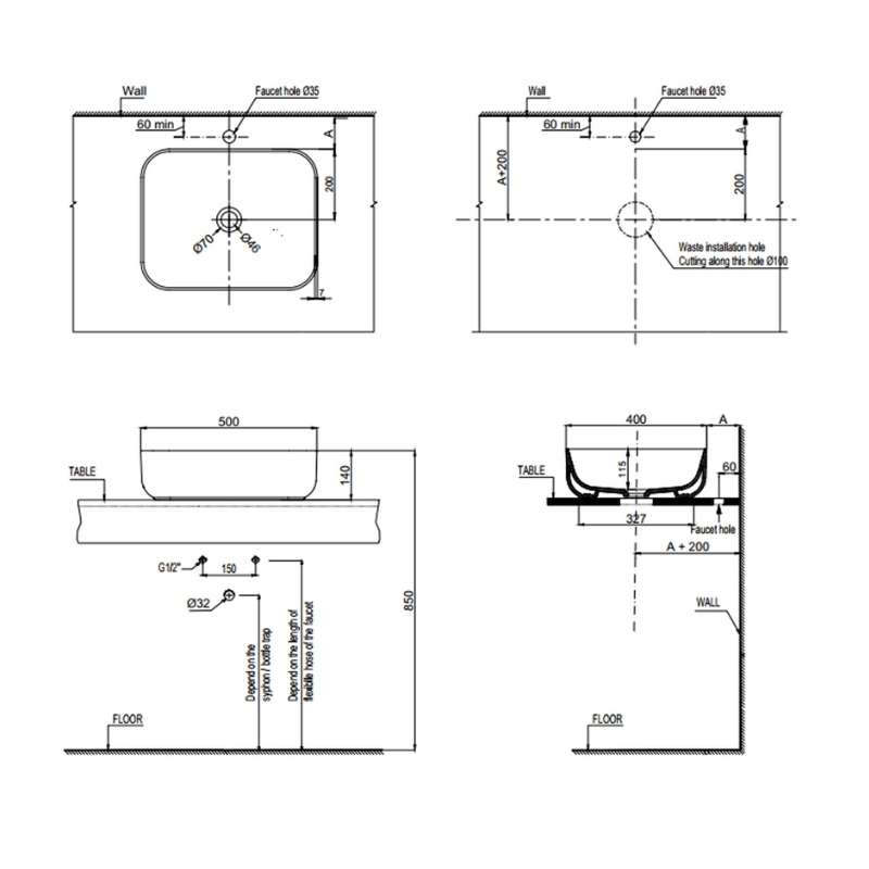 Chậu rửa mặt Lavabo Kobe Hafele 588.79.079 3 Thông số chậu rửa mặt Lavabo Kobe Hafele 588.79.079