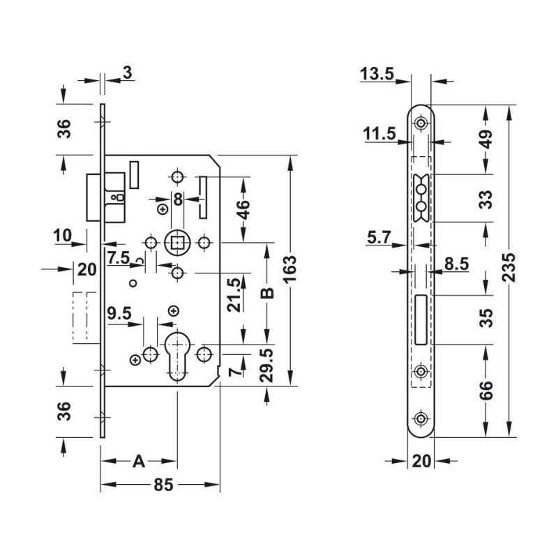 Thân khóa nam châm 20/55mm Hafele 911.07.036 2 Thân khóa nam châm 20/55mm Hafele 911.07.036 - Ảnh 2
