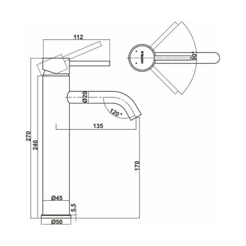 Vòi trộn lavabo Hafele Retro 170 BG 589.15.271 5 Thông số vòi trộn lavabo Hafele Retro 170 BG 589.15.271