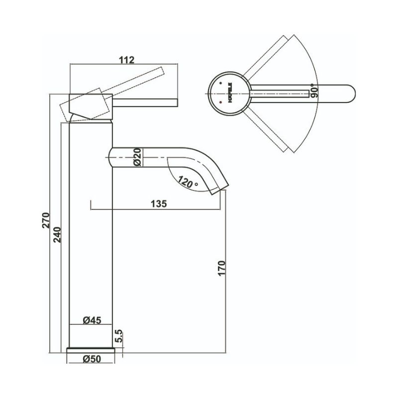 Vòi trộn lavabo Hafele Retro 170 BG 589.15.271 4 Thông số vòi trộn lavabo Hafele Retro 170 BG 589.15.271